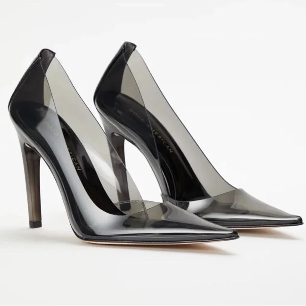 Good American CINDER-F*CKING-RELLA PUMP Light Smoke Heels Shoes Size 6.5